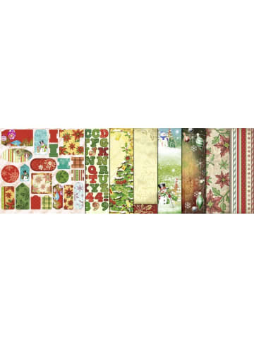 Buntpapierfabrik Ludwig Bähr Scrapbook Paper Premium Glitter 30,5x30,5cm Collection Weihnachten 6 Blatt 1 Die-Cut + 1 Chipboard
