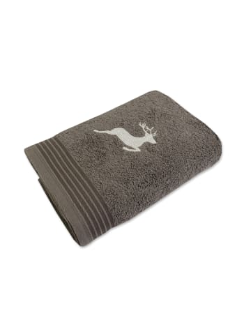 Framsohn 2er Set: Walkfrottier Duschtuch "HIRSCH" in Taupe - (L) 140 x (B) 67 cm