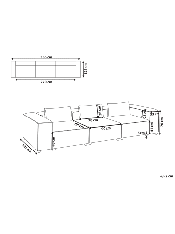 Beliani 3-Sitzer Sofa BRANDE in Grau - (W) 336 x (H) 70 x (L) 121 cm