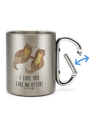 Mr. & Mrs. Panda Tasse Otter Hände halten mit Spruch in Silber