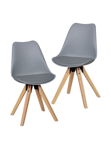 KADIMA DESIGN Esszimmerstühle 2er-Set | Kunstleder, Naturholzbeine, Skandinavisch in Grau