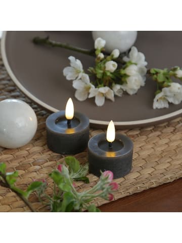 Adilina 2x LED Mini Teelichter Lina Rustik Optik Echtwachs D: 4,5cm in grau