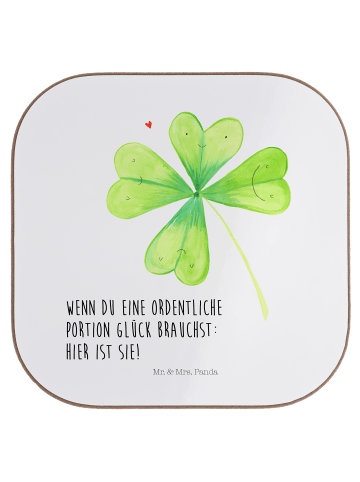 Mr. & Mrs. Panda Glasuntersetzer Blume Kleeblatt mit Spruch in Weiß