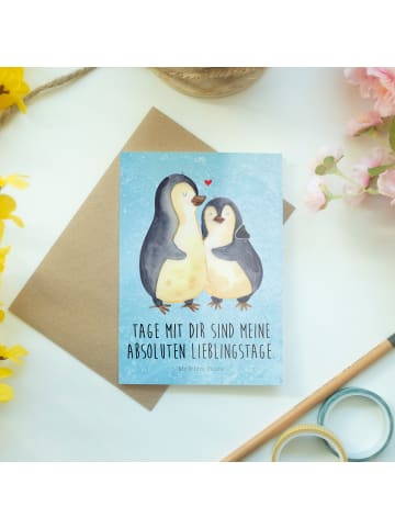 Mr. & Mrs. Panda Beileidskarte Pinguin umarmen mit Spruch in Eisblau