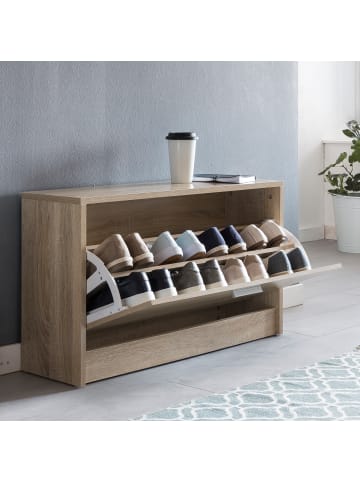 KADIMA DESIGN Schuhkipper Bank aus Holz: Kippfächer, verstellbarer Einlegeboden in Beige