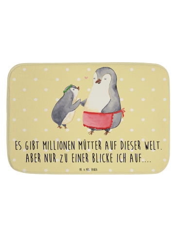 Mr. & Mrs. Panda Badteppich Pinguin mit Kind mit Spruch in Gelb Pastell