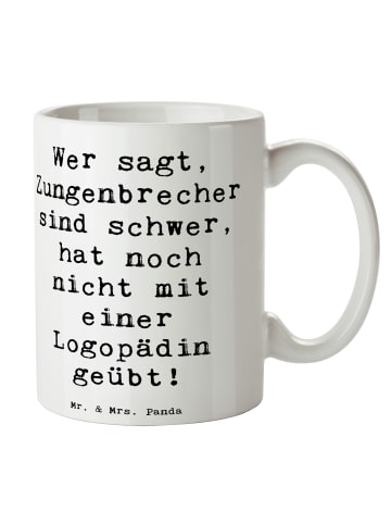 Mr. & Mrs. Panda Tasse Spruch Training mit Logopädin mit Spruch in Weiß