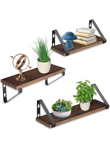 tectake 3er Set Wandregal Cowell Höhe 12 cm, Industrial Holz dunkel, rustikal