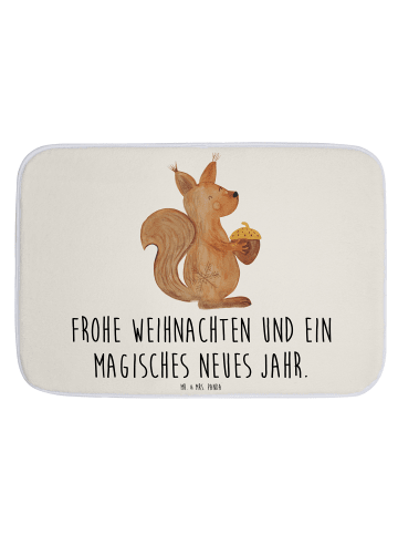 Mr. & Mrs. Panda Badteppich Eichhörnchen Weihnachtszeit mit Spruch in Weiß