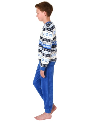 NORMANN Kinde langarm Schlafanzug Pyjama Bündchen Norweger Coralfleece - 76973 in blau