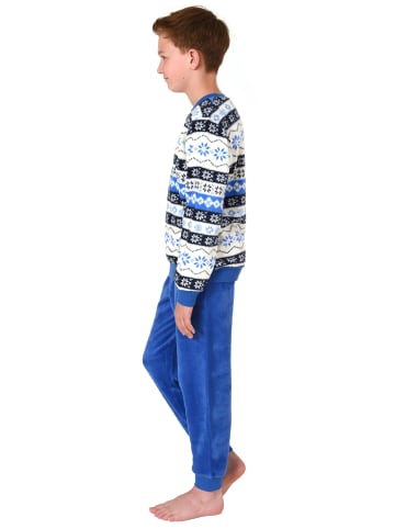 NORMANN Kinde langarm Schlafanzug Pyjama Bündchen Norweger Coralfleece in blau