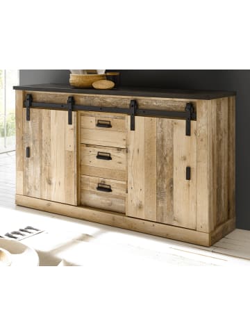 Furn.Design Sideboard Used Wood hell, anthrazit 162 cm, Kommode mit Soft-Close