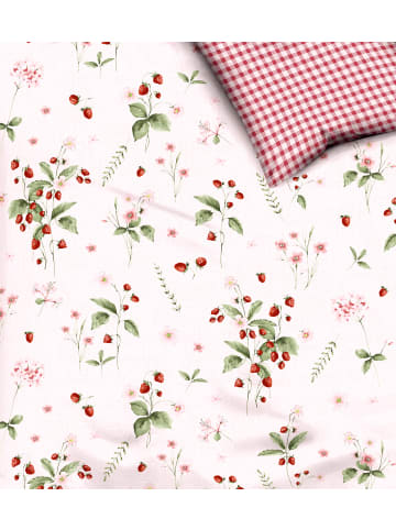 kaeppel 2 tlg. Linon Renforcé Bettwäsche 135x200cm Walderdbeeren in Rosa