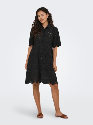 ONLY Kurzes Kleid Lochstickerei Knopfleiste Stilvoll in Schwarz
