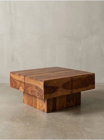 KADIMA DESIGN Couchtisch Sheesham Massivholz Quadrat, modernes Rillenmuster