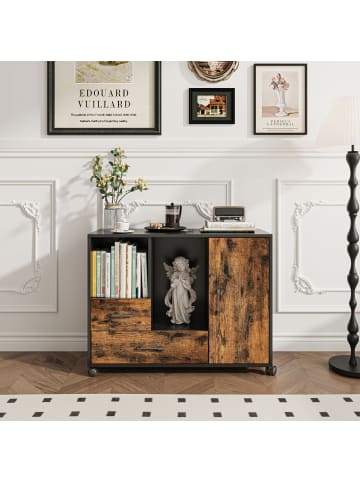 relaxdays Rollcontainer "Industrial" in Braun/ Schwarz - (B)90 x (H)70 x (T)35 cm