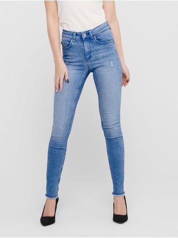 ONLY Skinny Fit Ankle Jeans ONLBLUSH Denim Hose Fransen in Hellblau