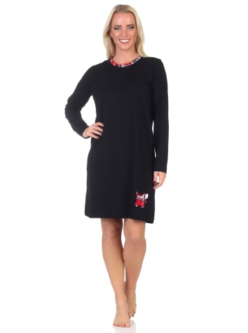 NORMANN Langarm Nachthemd Tiermotiv - 87584 in schwarz