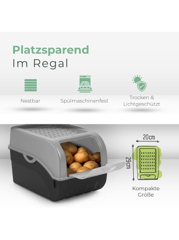 Novaliv Kartoffel Aufbewahrungsbox | 3X klein 3,5L | GRAU | Zwiebelbox | Gemüs in Grau