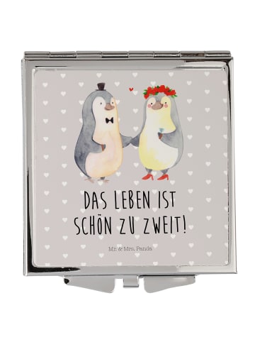 Mr. & Mrs. Panda Handtaschenspiegel quadratisch Pinguin Heirat m... in Grau Pastell