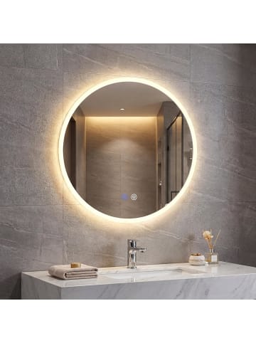 COSTWAY Runder Spiegel mit Beleuchtung 70cm in Silber