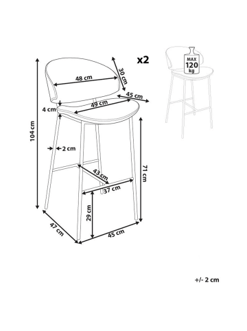Beliani 2-tlg Barhocker KIANA in Braun/Schwarz