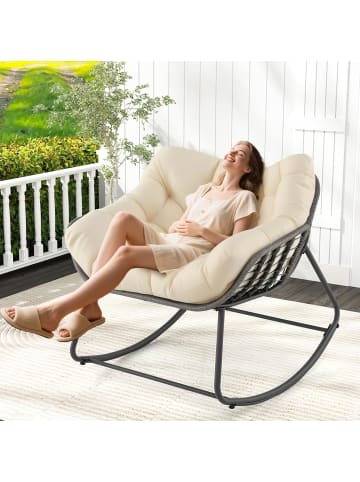 COSTWAY Schaukelstuhl Garten mit abnehmbarem Kissen in Beige