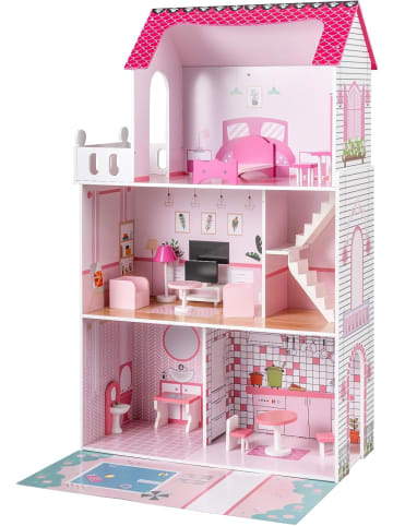 COSTWAY Puppenhaus Holz ab 3 Jahren in Rosa