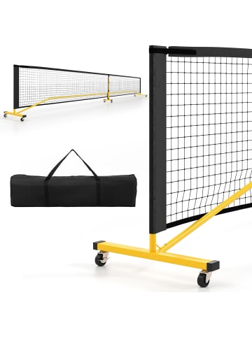 COSTWAY tragbares Pickleball Netz mit Rollen in Schwarz