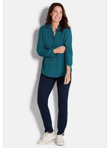 GOLDNER Kurzgröße:  Chiffonbluse Elegante Jersey-Bluse mit Rundhals in petrol