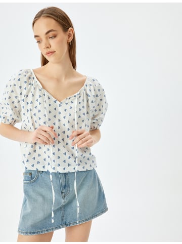 KOTON BLUSE SS in Blau Gemustert