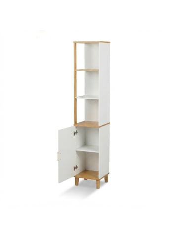 relaxdays Badezimmerschrank in Weiß/ Natur - (B)33 x (H)169 x (T)31 cm