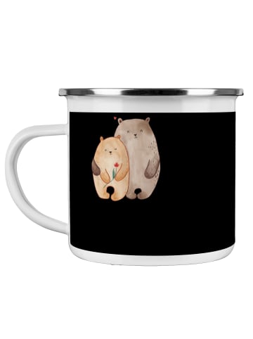 Mr. & Mrs. Panda Camping Emaille Tasse 5. Hochzeitstag Holzhochz... in Schwarz