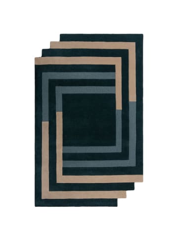 KADIMA DESIGN Wollteppich Labyrinth Muster, Geometrisch, Wohnzimmer in Türkis-Beige