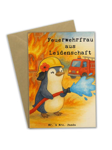 Mr. & Mrs. Panda Grußkarte Feuerwehrfrau Leidenschaft Design mit... in Weiß