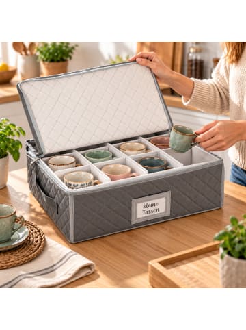relaxdays 2 x Aufbewahrungsbox für Geschirr "Tassen" in Grau