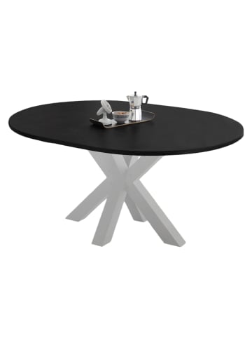 58 aufm Kessel ESSTISCH Rund ausziehbar Edda 10 130x130x78 Küchentisch Weiß/Schwarz