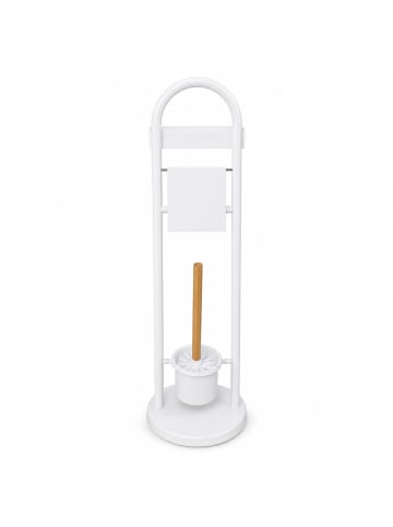 relaxdays WC Garnitur in Weiß/ Natur - (B)21,5 x (H)79 x (T)21,5 cm