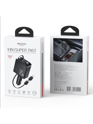 Yes i do Yesido Autoladeadapter Y71 125W Schnellladung 4in1 LED + C+iP Kabel