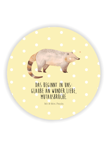 Mr. & Mrs. Panda Kühlschrankmagnet Nasenbär mit Spruch in Gelb Pastell