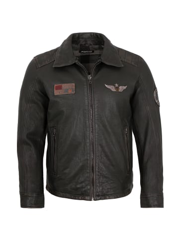 MADDOX Lederjacke Lammnappa Lammfellkragen in Antikschwarz