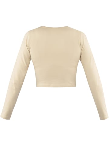 Janice 2 x Damen crop Langarmshirt Nerja in Beige/Weiß