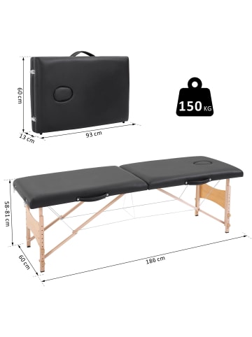 HOMCOM Massageliege in Schwarz 186L x 60B x 58H cm