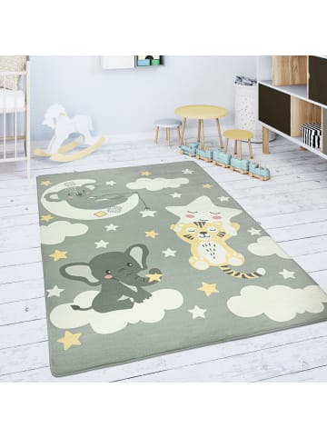 KADIMA DESIGN Kinderteppich waschmaschinenwaschbar Tiere auf Wolken Kinderzimmer in Grau