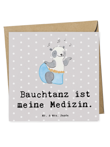 Mr. & Mrs. Panda Grußkarte Panda Bauchtanz mit Spruch in Grau Pastell