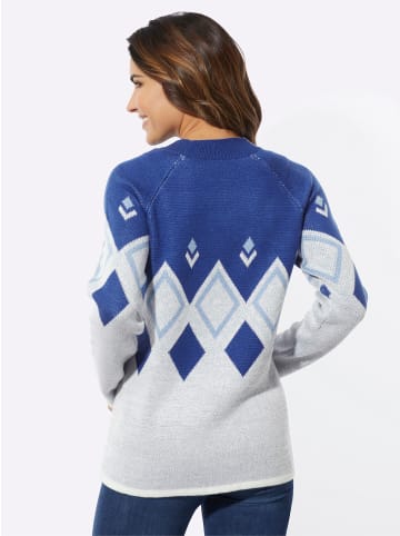 Sieh an! Stehkragen-Pullover in ecru-himmelblau-gemustert