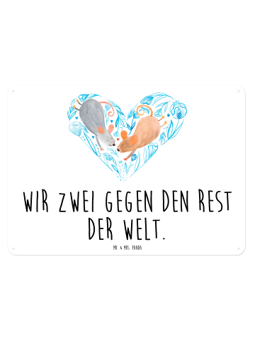 Mr. & Mrs. Panda Blechschild Mäuse Herz mit Spruch in Weiß