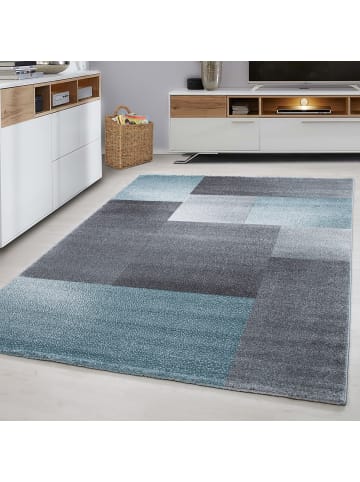 KADIMA DESIGN Teppich Kurzflor Waschbar Karo SERENO Strapazierfähig OEKO-TEX in Blau