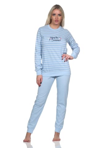 NORMANN langarm Schlafanzug Bündchen Streifen - 87855 in hellblau