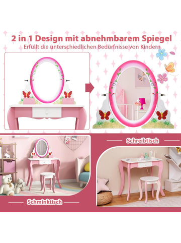 COSTWAY Schminktisch mit Hocker in Rosa